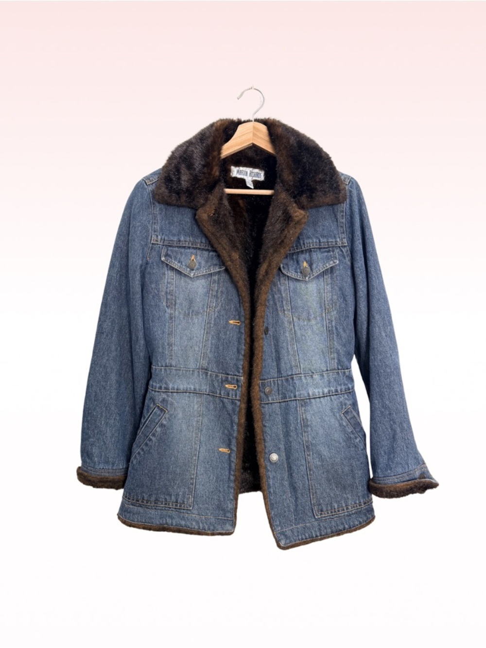 MARVIN RICHARDS Vintage Faux Fur Lined Denim Coat (Sz S)